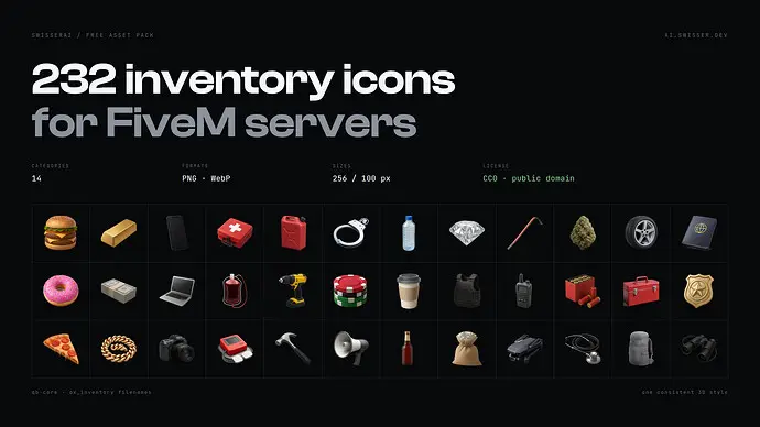 Preview of [FREE] 232 Inventory Icons | One Consistent Style | qb-core & ox_inventory | CC0
