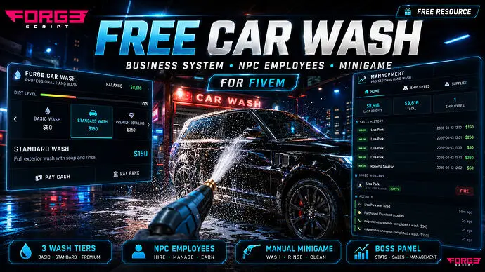 Preview of [FREE] Car Wash | Business System, NPC Employees & Realistic Minigame | ESX & QB-Core