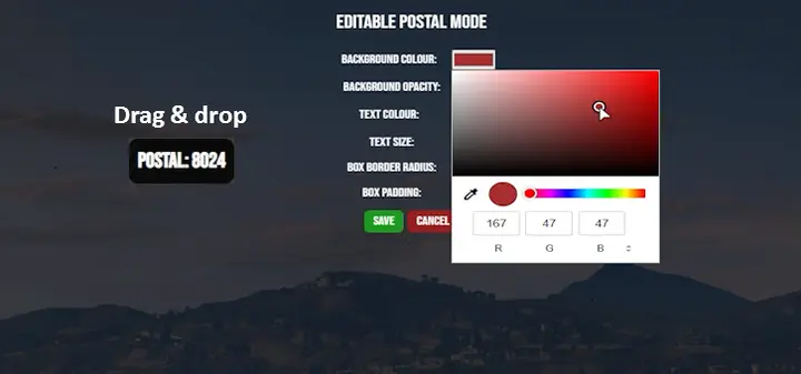 Preview of Postal map with editable menu in game
