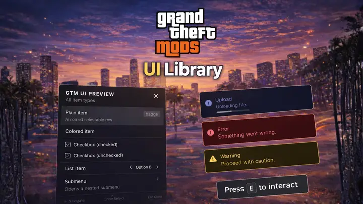 Preview of GTM UI - Menus, Notifications & more | Choose modern NUI or Native Design