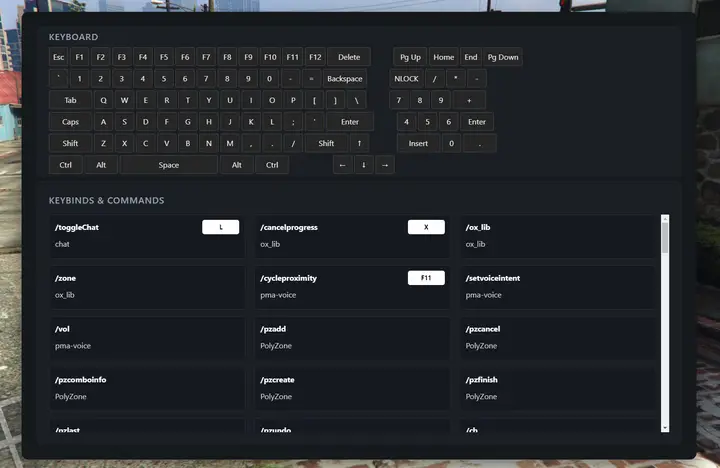 Preview of UI with all keybinds & commands - Automatic