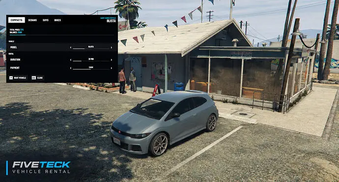 Preview of [ESX/QB/QBOX] FiveTeck Vehicle Rental — Modern rental shops with live vehicle preview