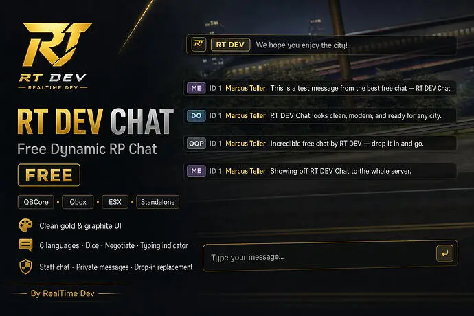 Preview of [FREE] RT Chat | Dynamic RP Chat | Qbox / QBCore / ESX / Standalone