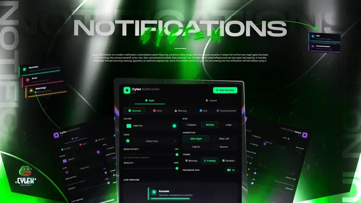 Preview of [FREE] Cylex Notification System | Modern UI • Animations