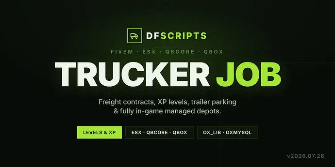Preview of [FREE] DF Trucker — Freight Hauling Job with Levels & Leaderboards (ESX/QB/QBox/Standalone)