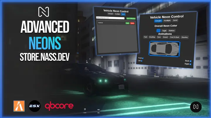 Preview of [ESX/QBCORE/Qbox/Standalone] Nass’ Advanced Neons | Vehicle Underglow & Headlight System