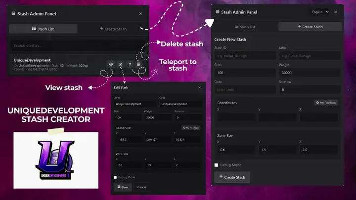 Preview of [FREE] [ESX,QBCORE,QBOX] Stash Creator
