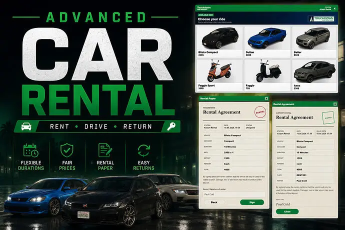 Preview of [FREE] [ESX/QB/QBOX] Advanced Car Rental