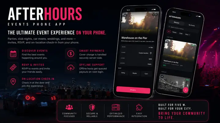 Preview of AfterHours — Events Phone App