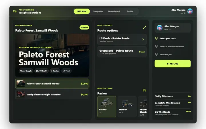 Preview of [Free] [Open Source] Peak Trucking — A Premium Driver Progression & Dispatch System