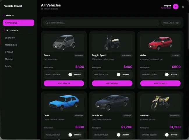 Preview of [FREE] OTTERS RENTALS | Advanced Vehicle Rental System for FiveM