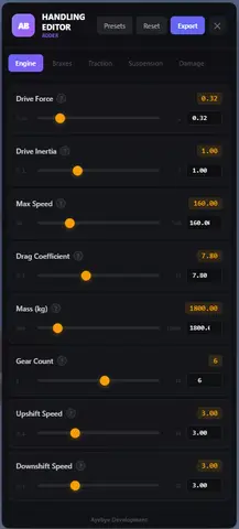 Preview of [FREE] AB Handling | Real-Time Vehicle Handling Editor